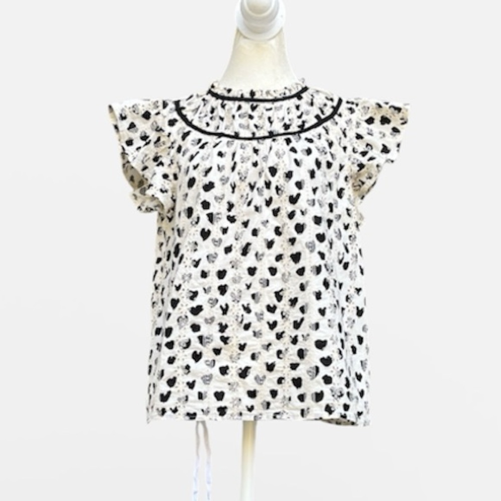Voy Eyelet Ruffle Embroidered Blouse in Black/White Size Medium - Picture 1 of 8